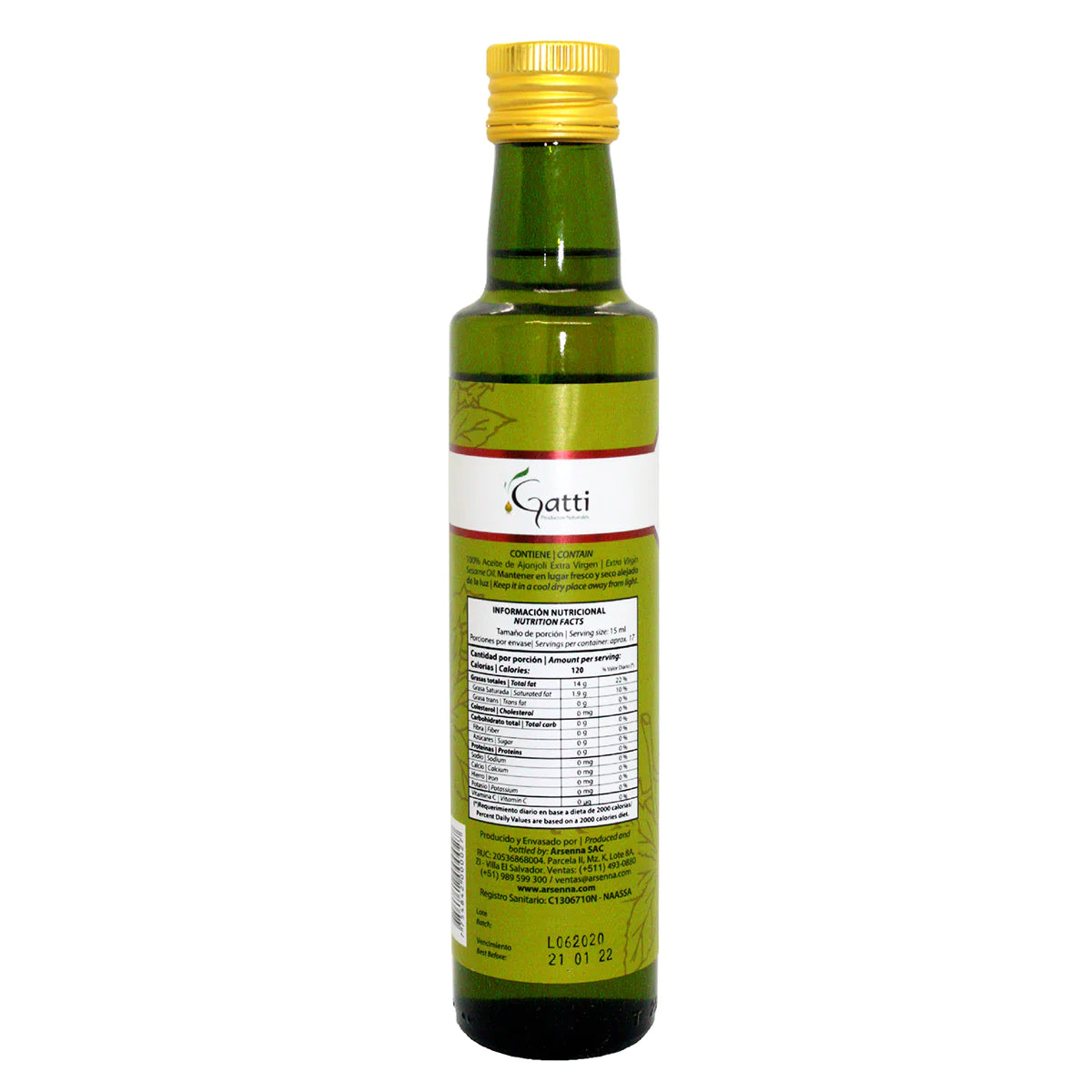 ACEITE DE AJONJOLI TOSTADO EXTRA VIRGEN GATTI 250ML